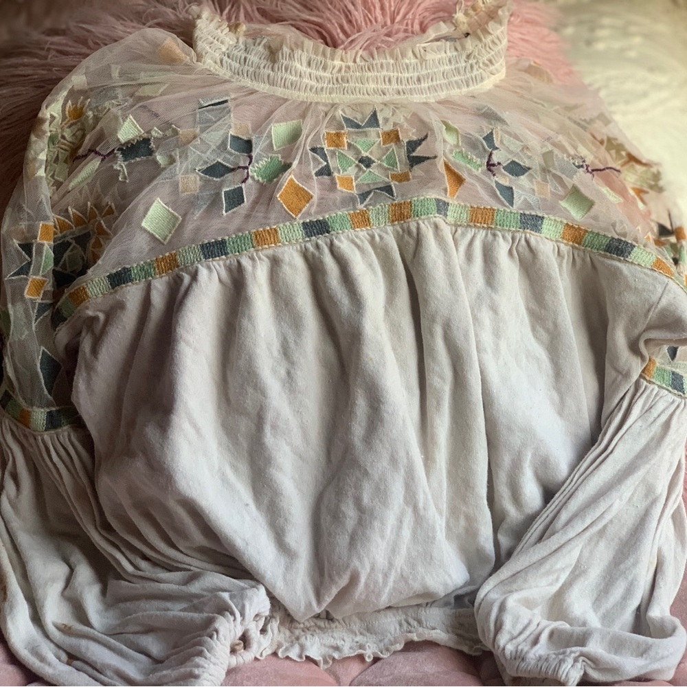 Y2K Free people Boho Embroidered Sheer Top